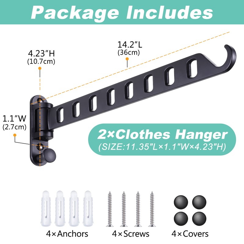 SKIKEN Swing Arm Clothes Hanger Rack Wall Mount, Laundry Room
