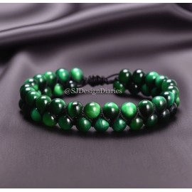 Tiger Green Tiger Eye 6mm Beaded Healing Lucky Protection HOBO Bracelet For Women Men