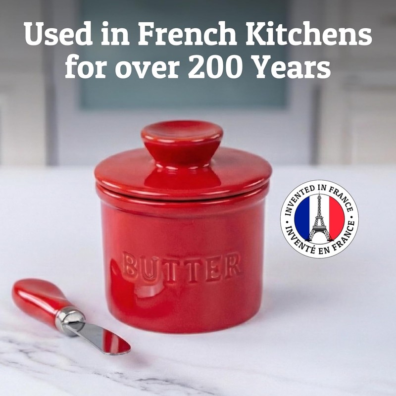 PriorityChef Butter Crock with Lid with Water Line, Ceramic French