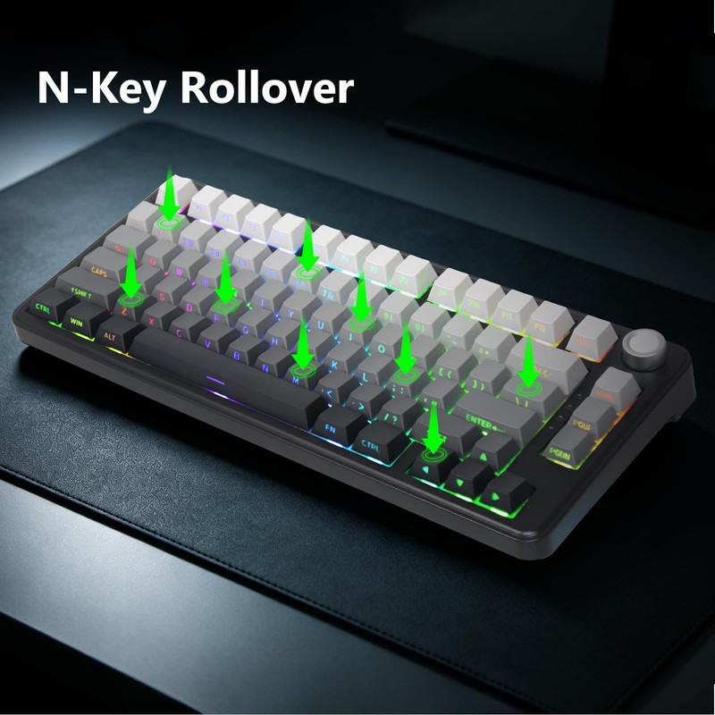 HUO JI Wireless Mechanical Gaming Keyboard, Hot Swappable Pre-lubed Red