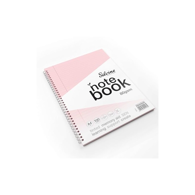 Silvine A4 Pink Paper Dyslexia Notebook - Lined with Margin