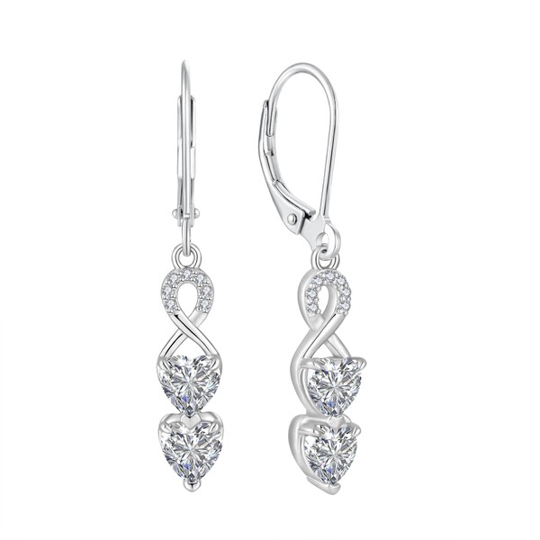 Aprila Heart Drop Dangle Earrings 925 Sterling Silver Infinity Leverback