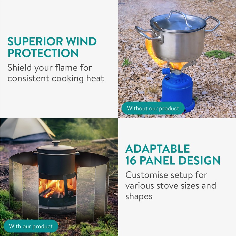 Navaris Foldable Camping Cooking Windshield 16pcs - Portable Camp Gas