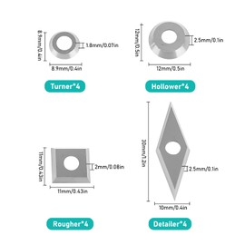 CEIEVER Carbide Indexable Inserts, Pack of 16, CNC Carbide Insert Cutter for Wood, Woodturning Tool, Carbide Inserts with M4 Screws for Lathe Steel Lathe Accessories