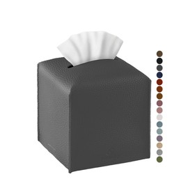 Tissue Box Cover, Jeethemy Square PU Leather Tissue Box Holder, Modern Tissue Case Facial Paper Organizer Dispenser，5X5X5'',Single Charcoal