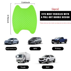 Augeny 4 PCS Car Door Handle Scratch Protectors, Carbon Fiber Texture Auto Door Handle Paint Guard, Anti-Scratches Door Side Handle Protective Films, Universal Vehicle Accessories (Green)