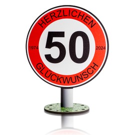 DARO Design - 2024 - Traffic Sign 50 Years of Congratulations - 20 cm Large - Road Sign Birthday, Anniversary, Sign, Wooden
