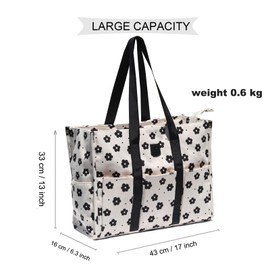ESVAN Utility Tote Bag with Zip Top Waterproof Teacher Tote Bag for Teacher Work Women Beach (Corduroy Black flower)