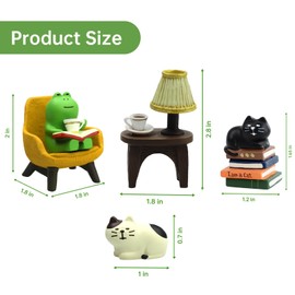 RAQWI Cute Mini Frog and Cat Figurine for Office, Home Decoration Perfect Cute Frog and Cat Gift