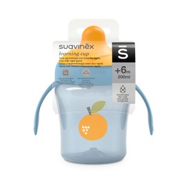 Suavinex, Learning Cup, Learn-Proof Cup with Drinking Spout and Ergonomic Handles, +6 Months, 200 ml, Blue