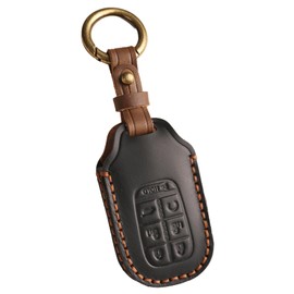 Hontumax Vintage Leather 7-Button Key Fob Cover Case for Honda Odyssey 2024 2025, Handmade Crazy Horse Leather, Black