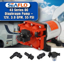 SEAFLO 43-Series Water Pressure Diaphragm Pump - 12V DC, 3.0 GPM, 55 PSI with Adjustable Pressure Switch, Self-Priming, UL & CSA Certified, Quick Attach - For RV, Boat, and Off-Grid Applications