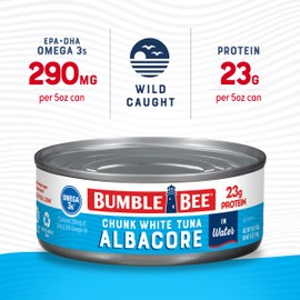 Bumble Bee Chunk White Albacore Tuna in Water, 5 oz Can - Wild Caught Tuna - 23g Protein per Serving, High in Omega-3s - Non-GMO Project Verified, Gluten Free, Kosher