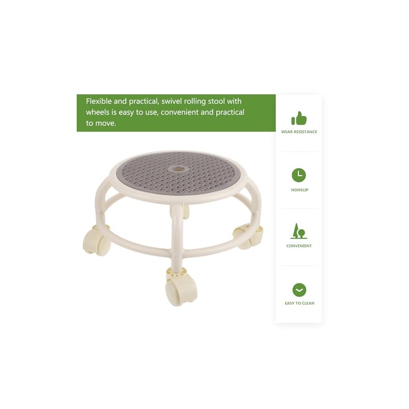 SHOWERORO Taburete Pequeño con Ruedas Gris, Redondo Pedicura y SPA,