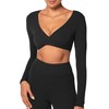 Sunzel Women's Long Sleeve Crop Top Buttery Soft Deep V