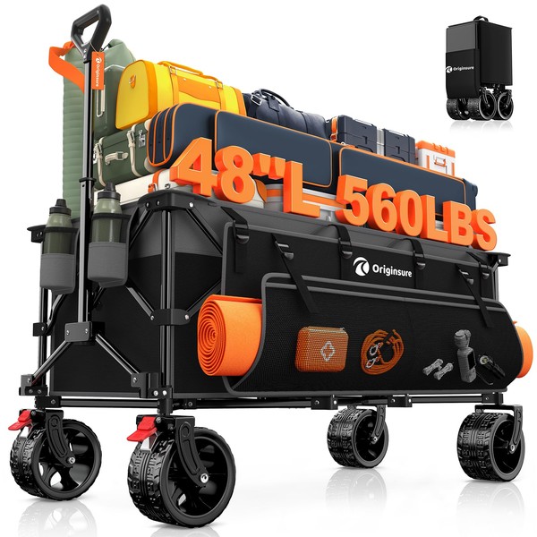 48" L Folding Beach Wagon Cart Foldable, 560LB Weight Capacity