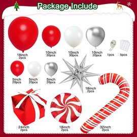 Red White Balloons Garland Kit,Red Balloons White Silver,Candy Balloons Gift Box Balloons for Anniversary Wedding Romantic Decorations Valentine's Day Decorations