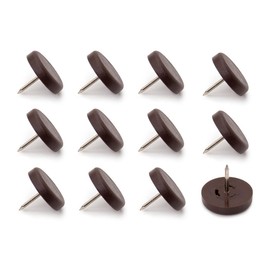 K.D.J. Brand Plastic Furniture Glides with Round Nails, Pack of 12 in Brown, 15 mm Diameter, 5 mm Thick, Chair Glides with Nail, Plastic Glides for Garden Chairs - Made in Germany