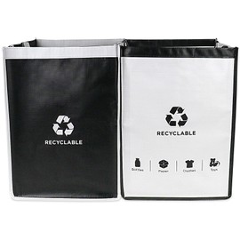 BOMEI PACK Recycling Bags White and Black with handle 2 Packs Reusable Storage Bag Separate Sorting Organizer Woven waste Bins bag 28 Gallon for Kitchen Home Office Easy clean