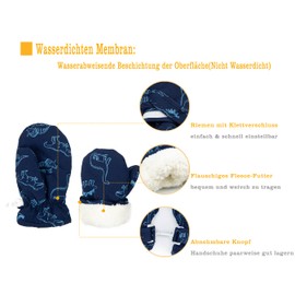 FORUHOO Children's Gloves Waterproof with Fleece Mittens for Unisex Baby Winter, Short: Dinosaur Navy