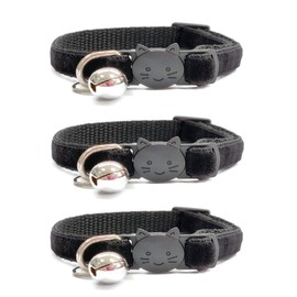 Velvet Cat Collars with Bell. Safe Breakaway Quick Release Buckle. Available in Cat & Kitten Size (Pack of 3) (Kitten Collar (15cm - 23cm), Black Velvet (Pack of 3))
