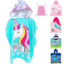 Kids Hooded Bath Towel,Poncho Towel Swimming Towel Microfibre Soft and Large Bathrobe for Beach Pool Bath Girls Boys (Green Horse)
