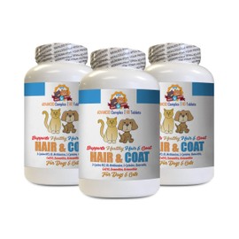 Dog Healthy Coat Supplement - Pets Hair and Coat Boost - for Dogs and Cats - Supports Healthy Skin Hair Nails - Dog Mineral Supplement - 3 Bottles (180 Tablets)