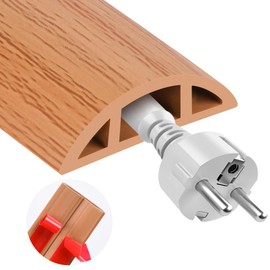 MYFAMIREA 5FT Floor Cord Cover for Wire Self Adhesive Cable Cavity Management PVC Extension Cord Hider Power Floor Wire Protector Cover Prevent Cable Trip for Office Home Outdoor (Brown Wood, 1.97'')