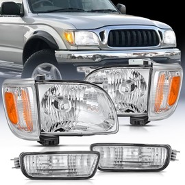 Nilight Headlight Assembly for 2001 2002 2003 2004 Toyota Tacoma Replacement Headlamp Chrome Housing Amber Reflector Driver and Passenger Side