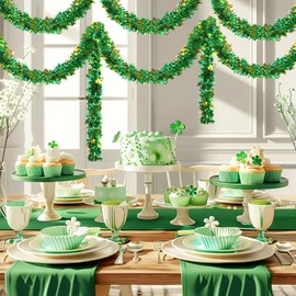 MARFOREVER 3 Pcs 19.7 Feet St.Patrick's Day Decoration Shamrock Clover Metallic Tinsel Twist Garland Green Shiny Garland Hanging Supplies for Irish St Patricks Day Party Indoor Outdoor Home Wall Decor