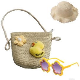 kkdom little Girls Straw Crossbody Purse -Summer Beach Shoulder Bag，Cute Straw Bag