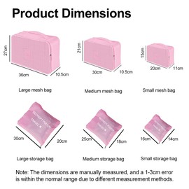 Garegce 6pcs Packing Cubes for Suitcase & Backpack, Travel Luggage Packing Organizers Travel Essentials Packing Cubes Bag, Clothes Shoes Cosmetics Storage Bags- Pink