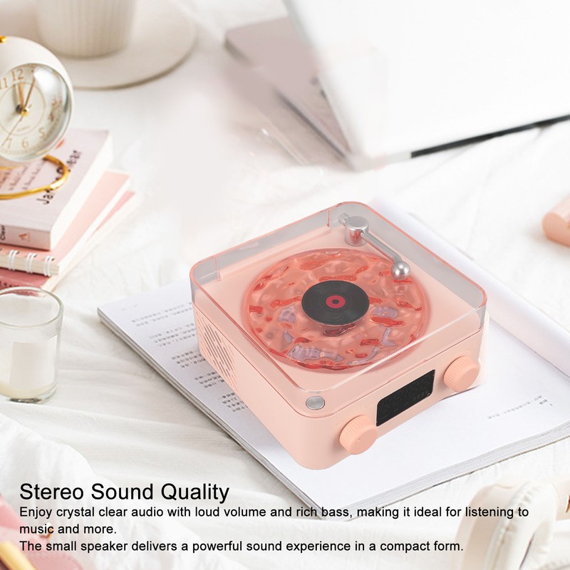 Record Player Style Bluetooth Speaker with Night Light and Time