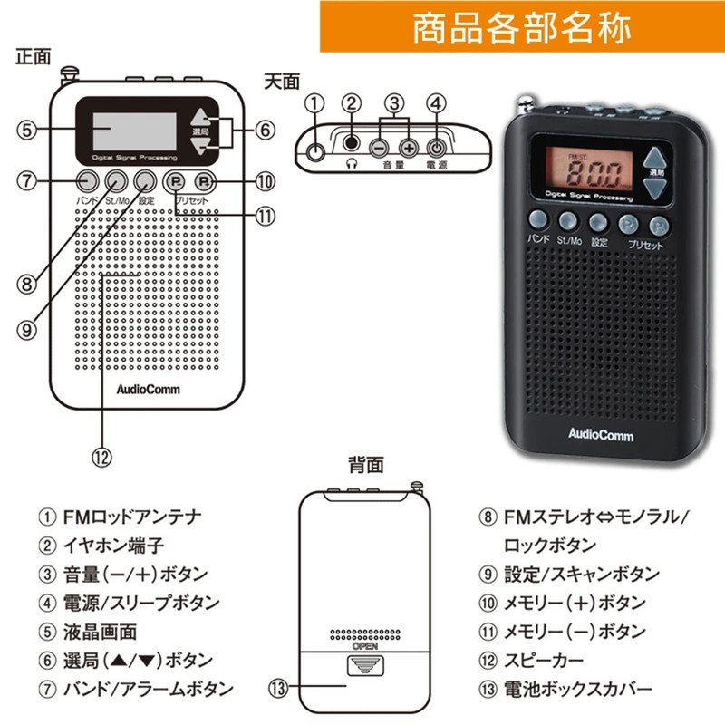 Ohm Electric AudioComm RAD-P350N-K Radio (Black)