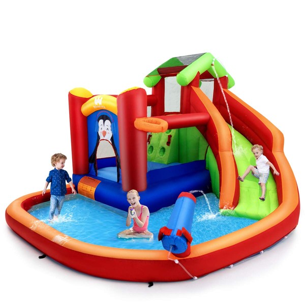 BOUNTECH Inflatable Water Slide, 6 in 1 Water Park Bounce House Combo for Outdoor Fun w/Splash Pool, Climbing Wall, Blow up Water Slides Inflatables for Kids Backyard Gift Present
