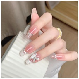 MISS MUMU Nail Tips, 24 Pieces, Long Nail Tips, Spring & Summer, Simple, Cute, Fashionable, Popular, Nail Seal, Bride Nails, Glossy, False Nails, Coming of Age of Coming of Age Ceremonies, Weddings
