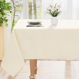 smiry Table Cloth Wipe Clean Rectangular 140x180 cm, Wipeable Water Resistant Polyester Tablecloth, Washable Fabric 4 to 6 Seater Dining Table Cover for Kitchen Indoor Outdoor, Beige