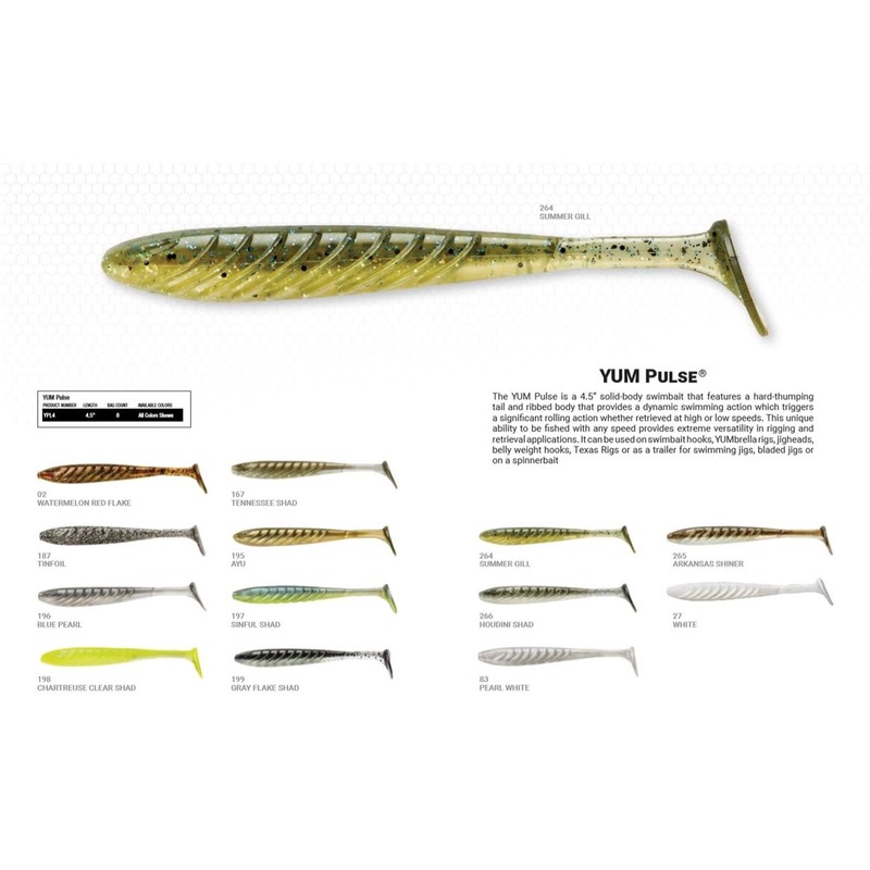 Yum Lures YPL4198 Pulse Chart Clear Shad Pulse, Chartreuse Clear