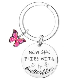 Nfyxcaz Sympathy Gift Remembrance Gifts Memorial Keyring for Women Memorial Gifts for Loss of Mum Grandma Sister Daughter Friends Now She Flies with Butterflies