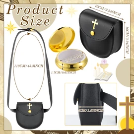 Huhumy 2 Pcs Pyx for Communion Host Catholic Leather Pyx Burse Cross Gold Toned Case Catholic Box for Communion Priests Deacons Eucharist Holy Gift