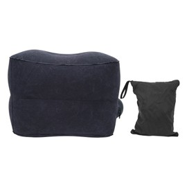 Foot Rest Pillow Inflatable Two Layer Single Air Valve PVC Flocking Portable Reducing Fatigue Airplane Foot Pillow for Office Home Train Travel Dark Blue
