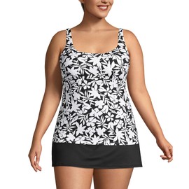 Lands' End Womens Chlorine Resistant Square Neck Tankini Top Black Havana Floral Regular 6