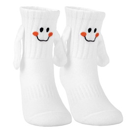 Bibalabili Holding Hands Socks, Novelty Funny Magnetic Mid-Tube Baby Children Smile Unisex Socks(6-9 Years)