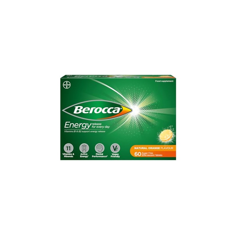 Berocca Energy Effervescent Tablets, Orange Flavour, 60 Tablets