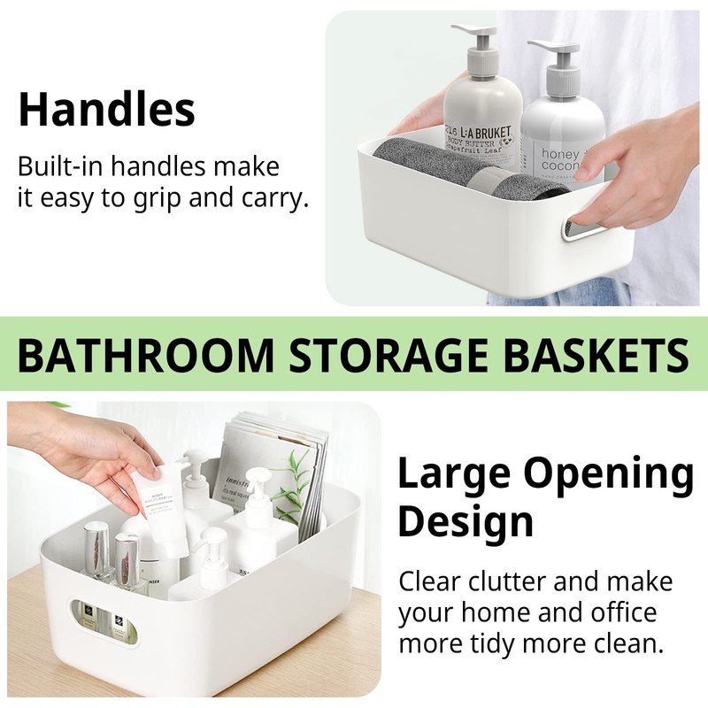 W&H 10 PCS White Plastic Storage Boxes with Handle, Small