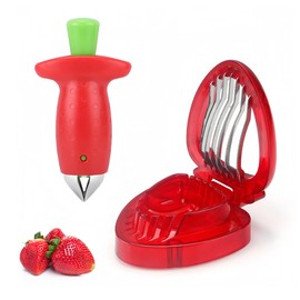 2Pcs Strawberry Huller and Strawberry Cutter, Strawberry Slicer, Strawberry Fruit Cutter, Cherry Fruit Vegetable Strawberry Stem and Leaf Remover, for Jam Making and Baking