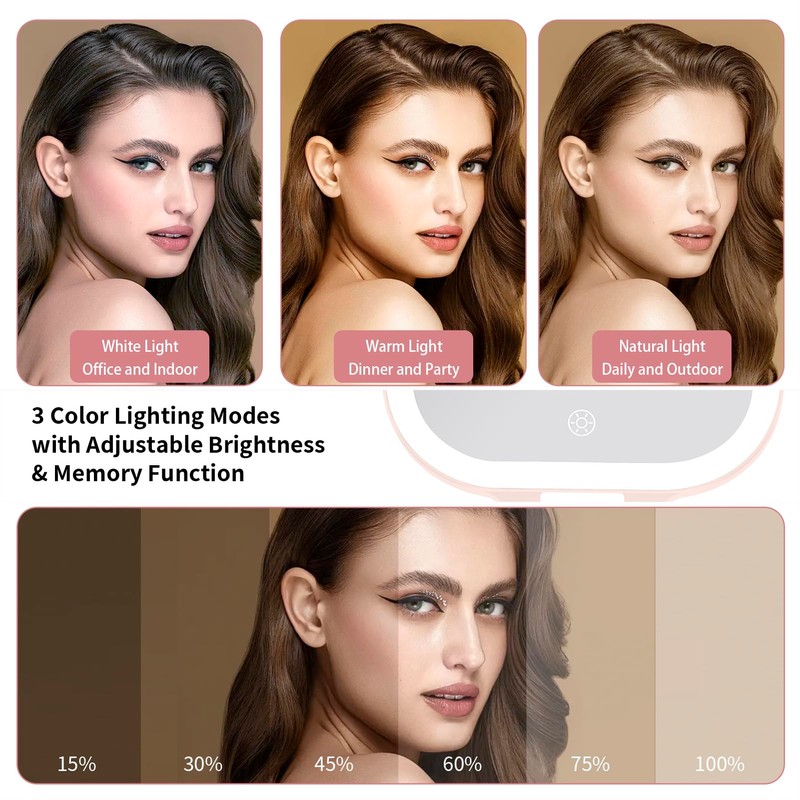 DESCHEN Rechargeable Travel Makeup Vanity Mirror with Lights and Magnification,