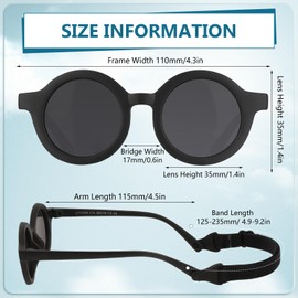 BTHRORO Children's Sunglasses for Boys and Girls, Cute UV400 Protection, Polarised Sunglasses, Round Baby Sunglasses with Adjustable Strap for 0-2 Years, black