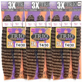 3X TRIO DEEPWAVE 20" (3 PACK) SYNTHETIC HAIR FOR CROCHET BRAIDING (#T4/30 LIGHT BROWN/AUBURN)