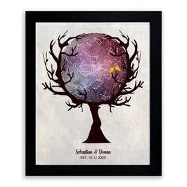 Lucky Tusk Wiccan Wedding Anniversary, Custom Star Map in Tree, Constellation, Night Sky Print, Anniversary, Astrology Gift, Star Chart #1757,